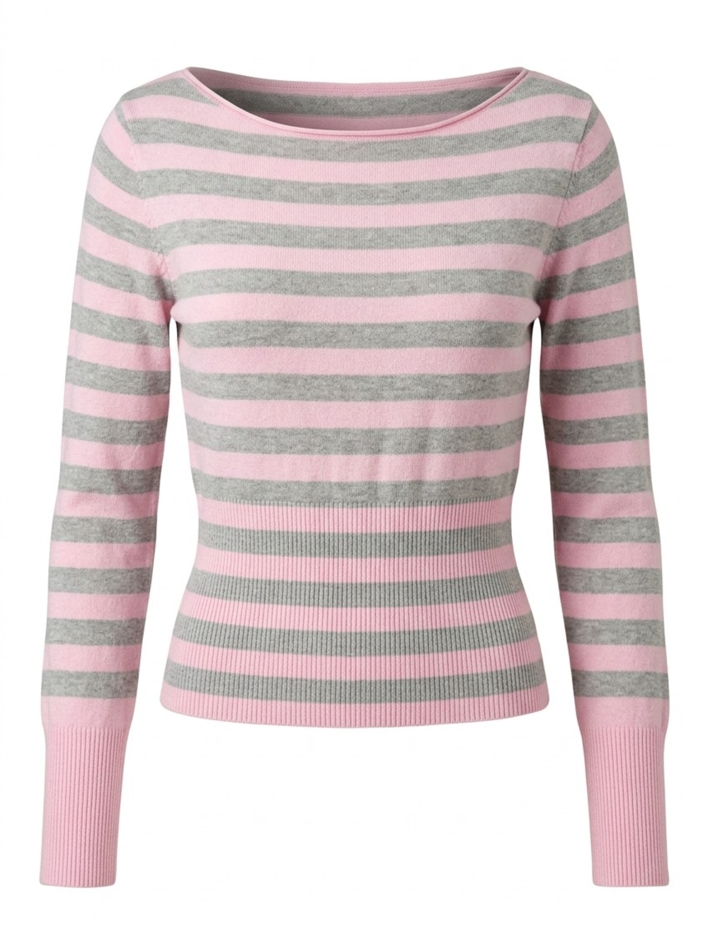 True Striped Pink and Gray Women's Sweater